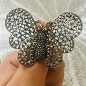 Oxidised Butterfly adjustable Ring