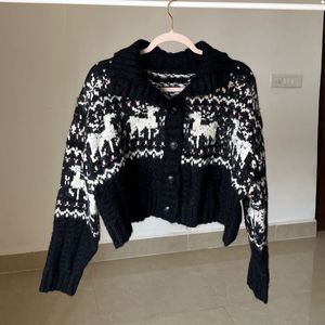 Nordic Reindeer Crop Knit Cardigan