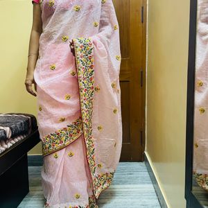 ELASBaby Pink Colour Beautiful Sequence Saree