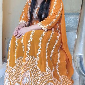 Anarkali Mustard Yellow Suit With Dupatta