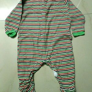 Magic Town Footed Green Striped Romper