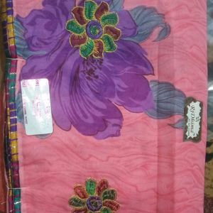 Pink Colour Georgette Saree