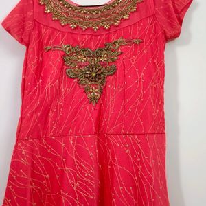 Coral Pink Ethnic Gown With Duppatta