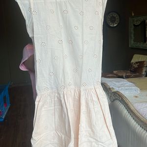 Cotton Shifli Lace Peach Dress - Small Size