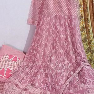 Pink Anarkali With Belt & Dupatta