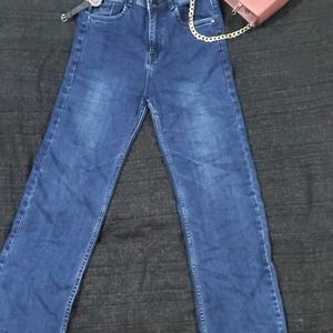 Blue Straight Fit High Waist Jeans