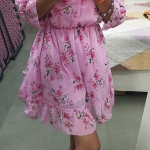 Pink Flower Print Frock