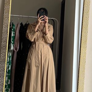 Beige shirt collar Fit & Flare Midi Dress