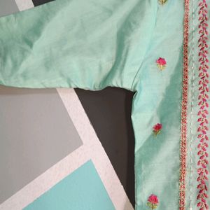 Sea Green Embroidered Kurta With Palazzo