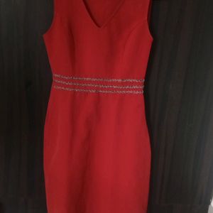 ORANGE V NECK BODYCON DRESS