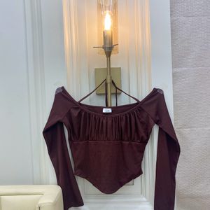 LITTLEBOX INDIA  BROWN OFF SHOULDER TIE UP TOP