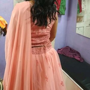 Lahnga With Crop Top & dupatta Baby Pink Colour