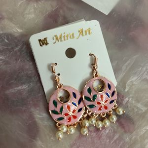 Baby Pink Floral Mini Jhumki Pearl Drop Earrings