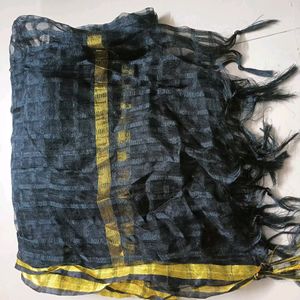 Black Dupatta With Golden Lace