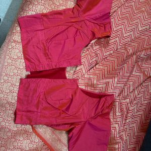 Rani Pink Banarasi Saree With Blouse