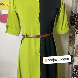 Imported Dual Shade Dress    With Belt