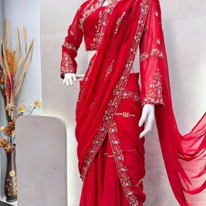 Red Lehenga Saree