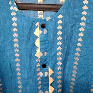 Elegant and Fresh Blue Kurta With Golden Heart