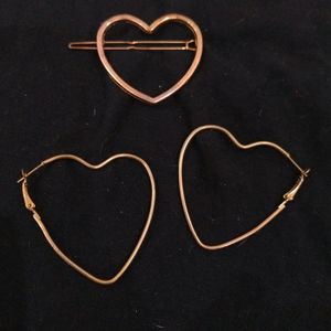 Heart Shaped Hoops Earrings With Hair Clip