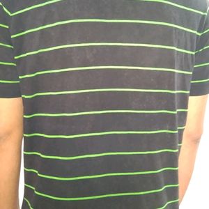 Men Striped Black Green Polo T Shirt & For Women