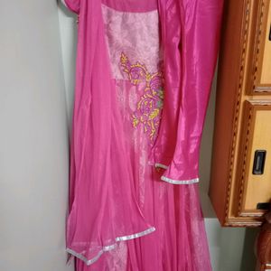 Pink Colour Gown With Dupatta And Bottom.