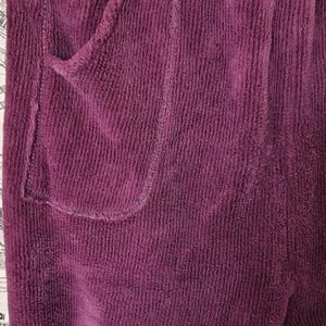 Women Wool Dark Purple Side Pockets Pyjama