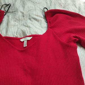 Clearance💥H&M Brand New Cherry Red Puffed SleeveT