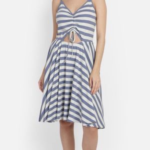 Brand New White Blue Striped Fit N Flare Dress