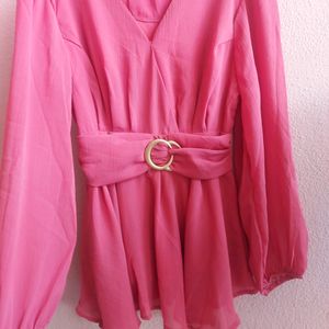 💖Prettty Pink Belt Look Designer Full Sleeves Top.