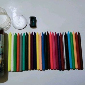 DOMS 27 Plastic Crayons & Free Sharpener With Box