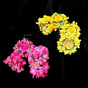 Floral Earrings Pink N Yellow