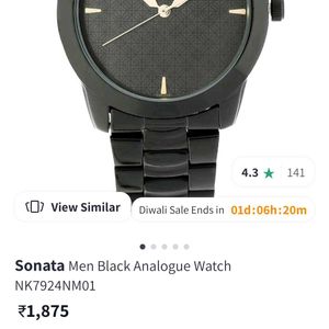 Sonata Men Black Dial Metal Watch.