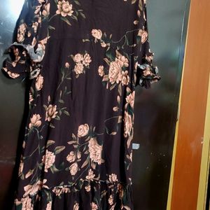 Coffee Brown Floral Printed Dress For 42 Bust