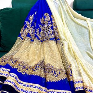 Dual Tone Navy Blue Saree With Blouse