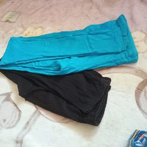 Black & Sky Blue Colour Leggings Set Of 2