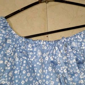 Cottage Core Blue Dress With Tie Up Neckline