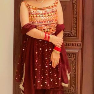 Maroon sharra Suit With Dupatta