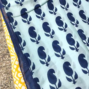 Pure Khadi Mulmul Cotton Indigo Aam Kalka Saree