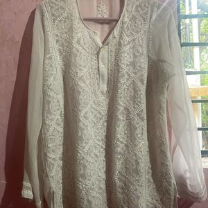 White Chikankari Short Kurti