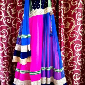 Halter Neck Gown With Attached Dupatta