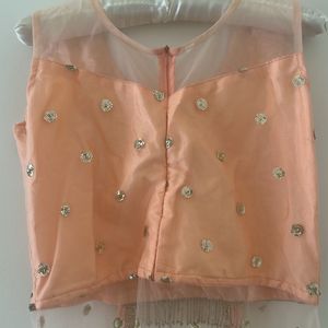 Amazing Peach Party Wear Shrug/kurti With Back Zip