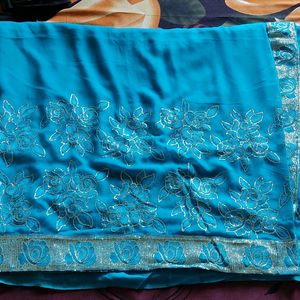 Sky Blue Gorgette Embroidery Saree 💙