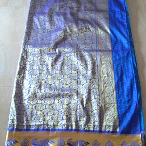 Banarasi Silk Blend Saree(Blue And Gold)