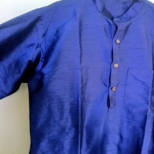 Men's Silk Navy Blue Kurta Pyjama & Printed jacket