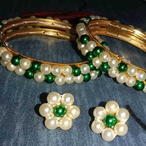 Handmade Pearl Bangles With Earnings