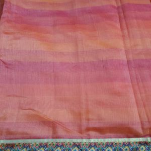 Pink and Orange Stripes Designer Saree with Blouse