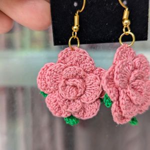 Crochet Handmade Rose Earrings