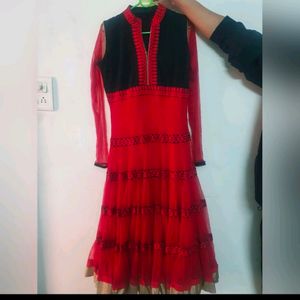 Long Red Black  suit floor touch anarkali