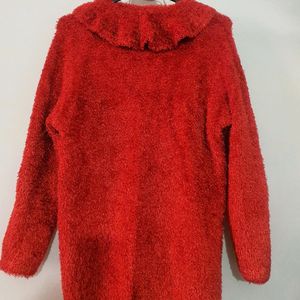 RED FURRY WOOLEN SWEATER