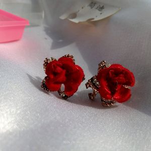 Velvet Red Rose Studs